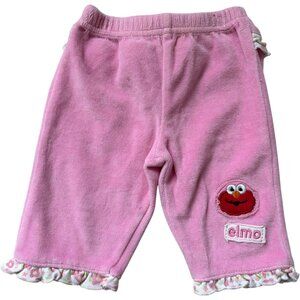 Vintage Sesame Street Pink Terry Pants Elmo Embroidered Baby Ruffle 0-3 Months